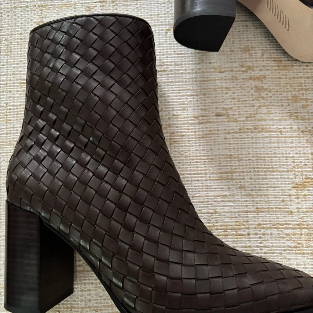 PAIGE chocolate brown woven ankle boots - Picture 4 of 5